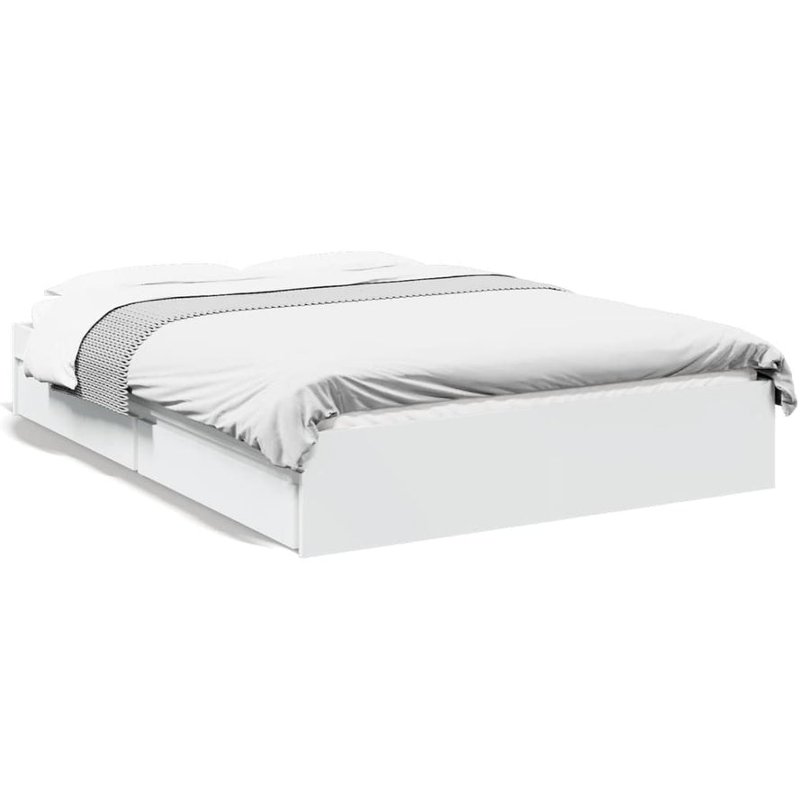 Bedframe Met Lades Bewerkt Hout Wit 120X190 Cm