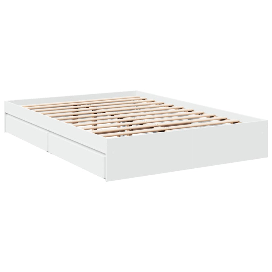 Bedframe Met Lades Bewerkt Hout Wit 120X190 Cm