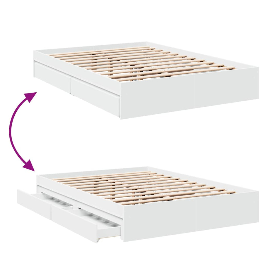 Bedframe Met Lades Bewerkt Hout Wit 120X190 Cm