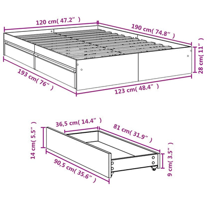 Bedframe Met Lades Bewerkt Hout Wit 120X190 Cm