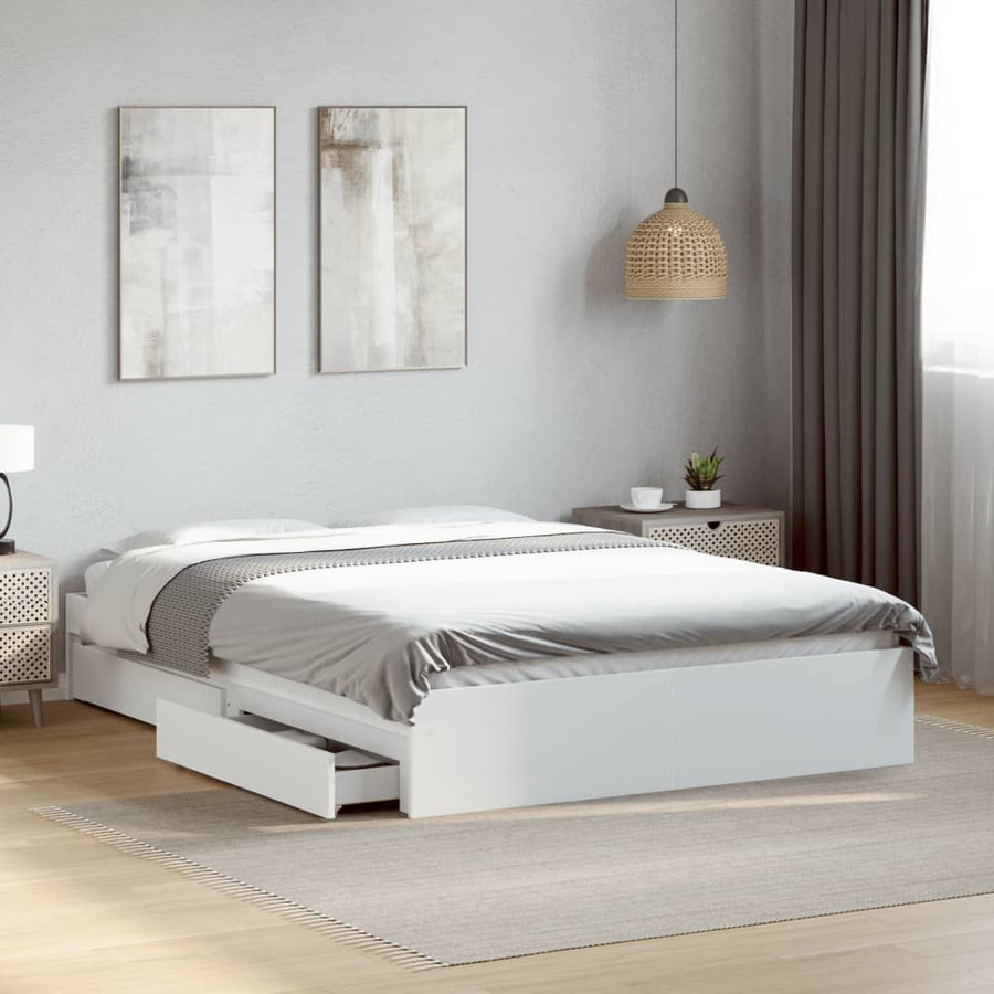 Bedframe Met Lades Bewerkt Hout Wit 120X190 Cm