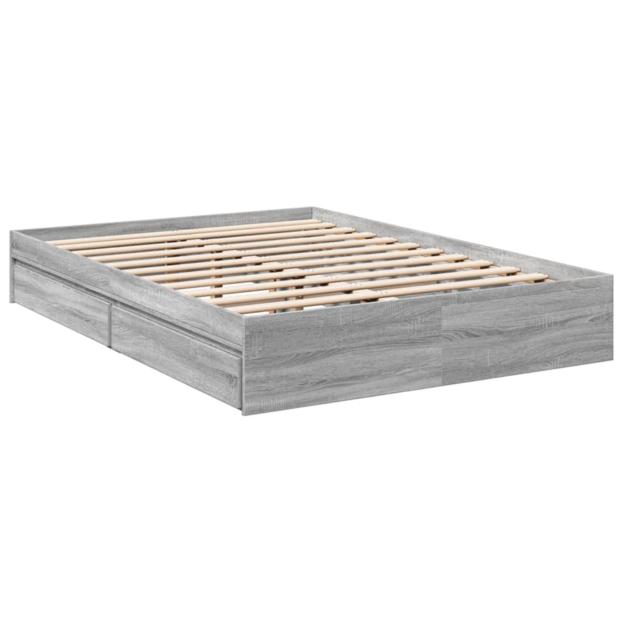 Bedframe met lades bewerkt hout grijs sonoma eiken 120x190 cm