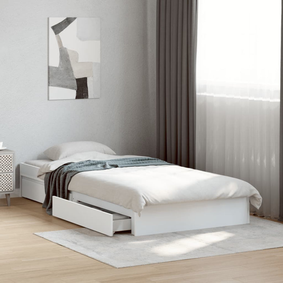 Bedframe met lades bewerkt hout wit 90x190 cm