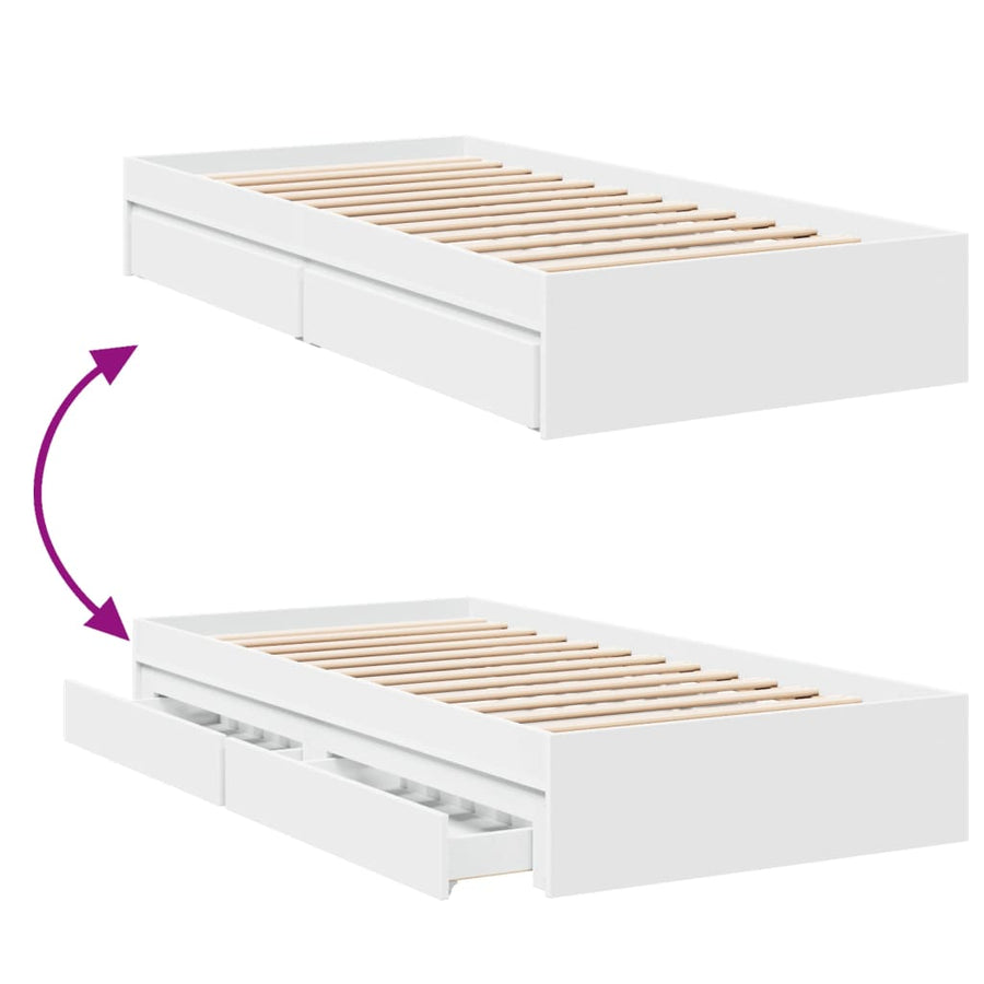 Bedframe met lades bewerkt hout wit 90x190 cm