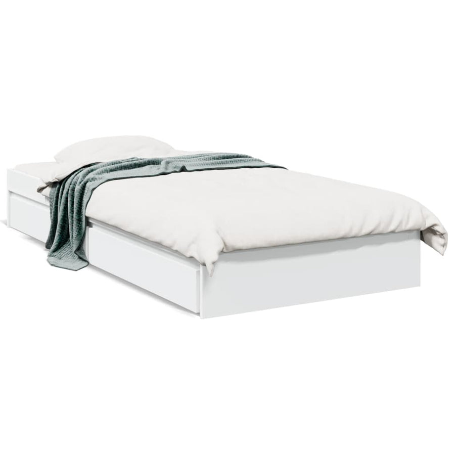 Bedframe met lades bewerkt hout wit 90x190 cm