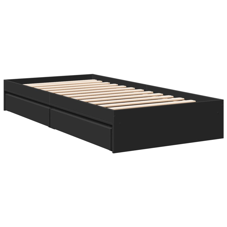 Bedframe met lades bewerkt hout zwart 90x190 cm