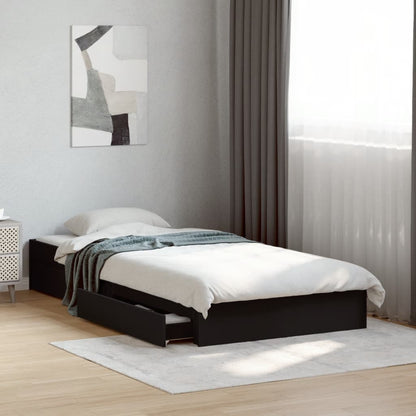 Bedframe met lades bewerkt hout zwart 90x190 cm