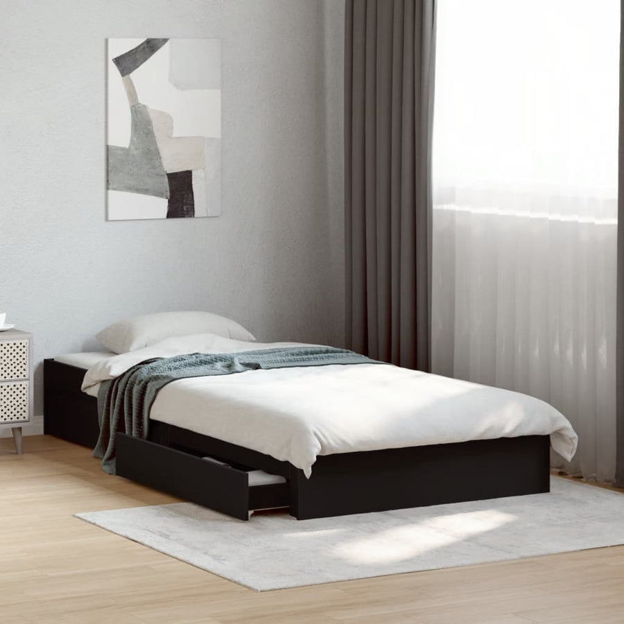 Bedframe met lades bewerkt hout zwart 90x190 cm