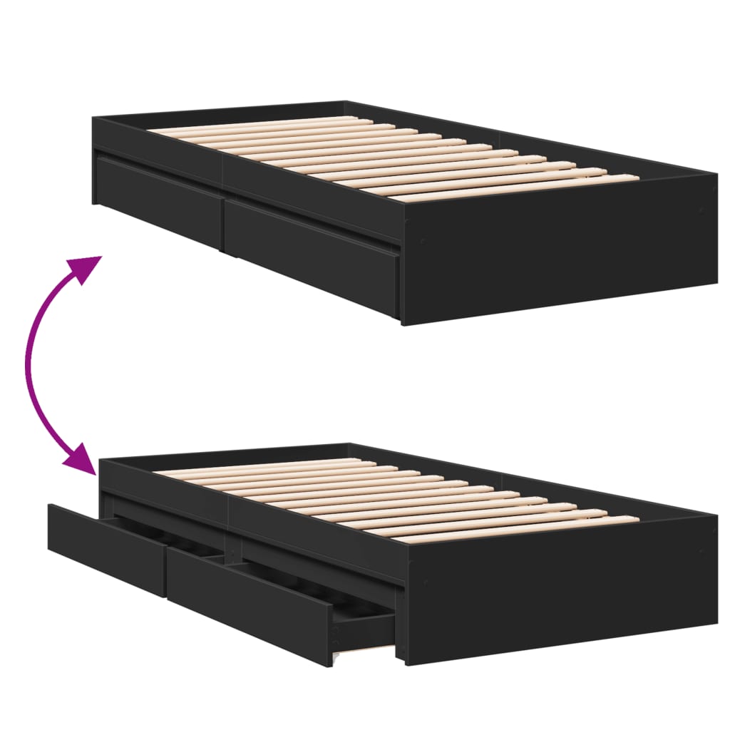 Bedframe met lades bewerkt hout zwart 90x190 cm