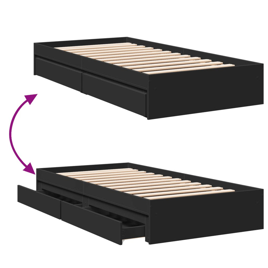 Bedframe met lades bewerkt hout zwart 90x190 cm