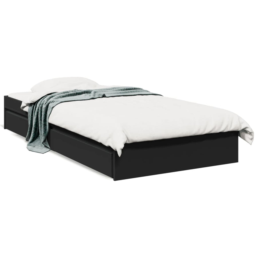 Bedframe met lades bewerkt hout zwart 90x190 cm