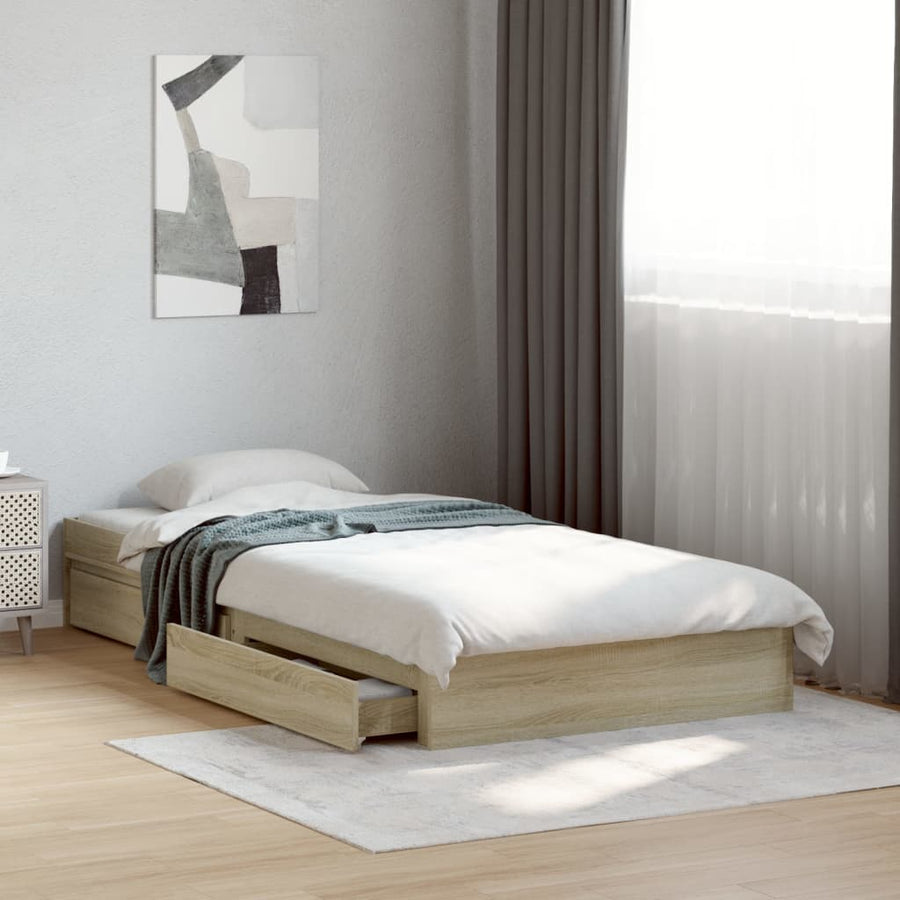 Bedframe met lades bewerkt hout sonoma eikenkleurig 90x190 cm