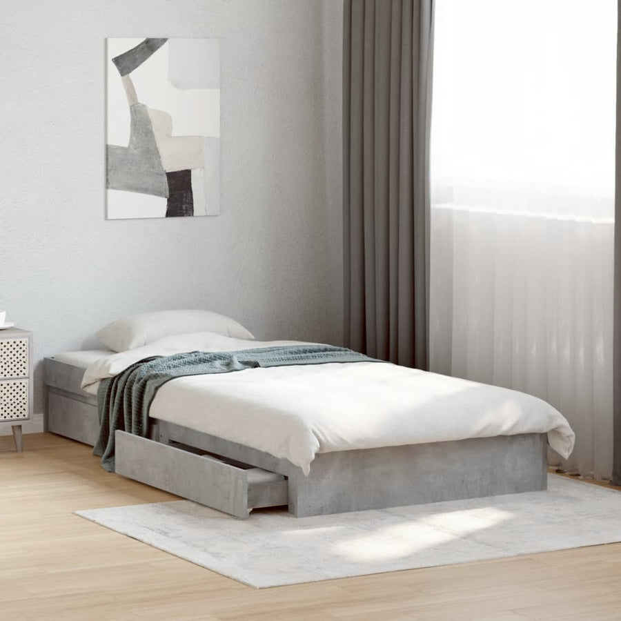 Bedframe met lades bewerkt hout betongrijs 90x190 cm