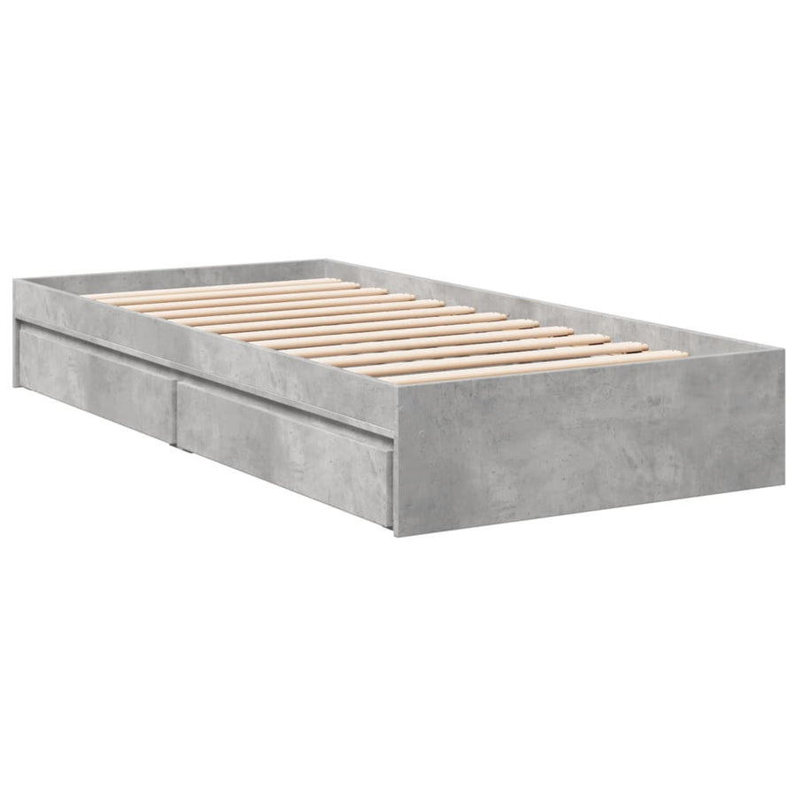 Bedframe met lades bewerkt hout betongrijs 90x190 cm