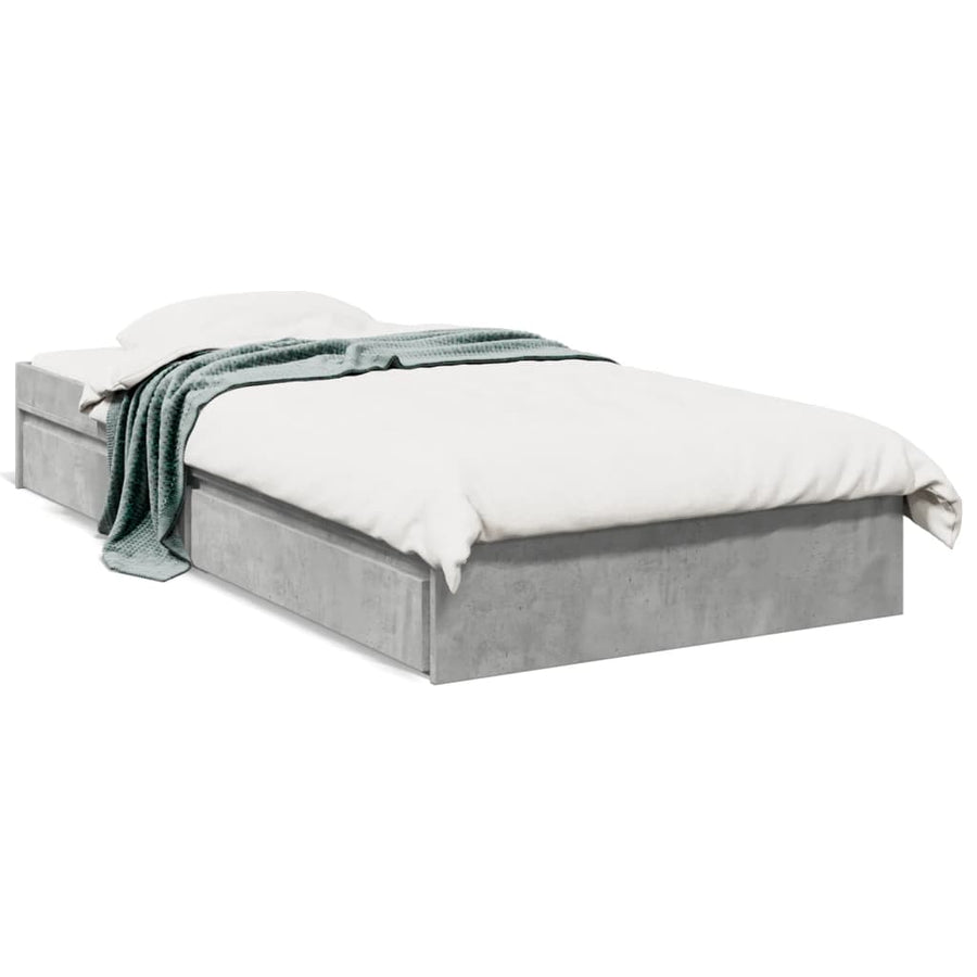 Bedframe met lades bewerkt hout betongrijs 90x190 cm