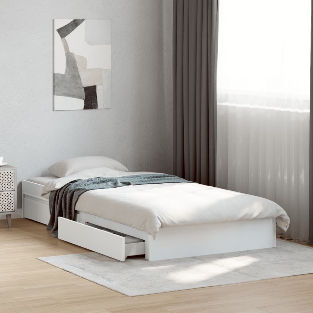 Bedframe met lades bewerkt hout wit 75x190 cm