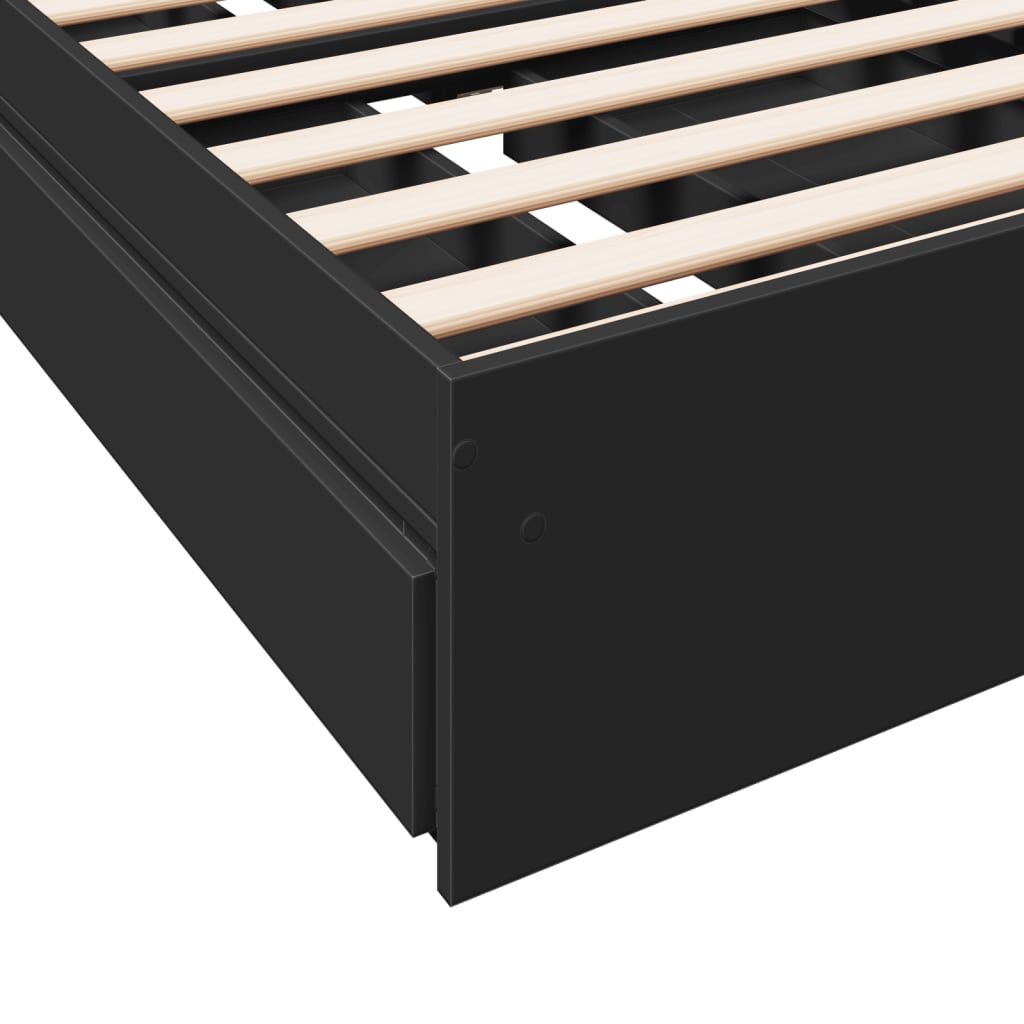 Bedframe met lades bewerkt hout zwart 75x190 cm