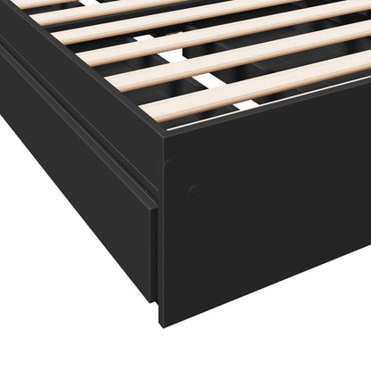 Bedframe met lades bewerkt hout zwart 75x190 cm