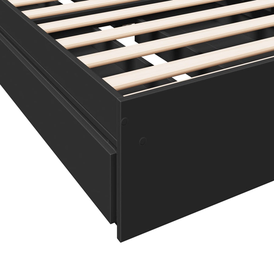 Bedframe met lades bewerkt hout zwart 75x190 cm