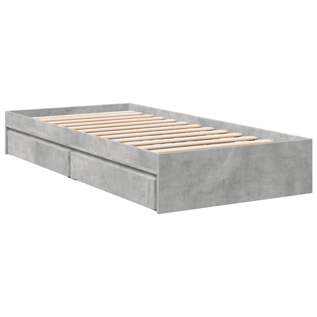Bedframe met lades bewerkt hout betongrijs 75x190 cm