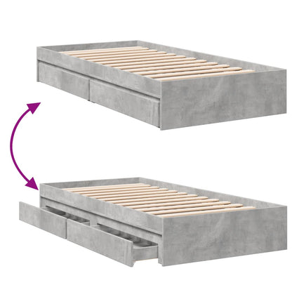 Bedframe met lades bewerkt hout betongrijs 75x190 cm