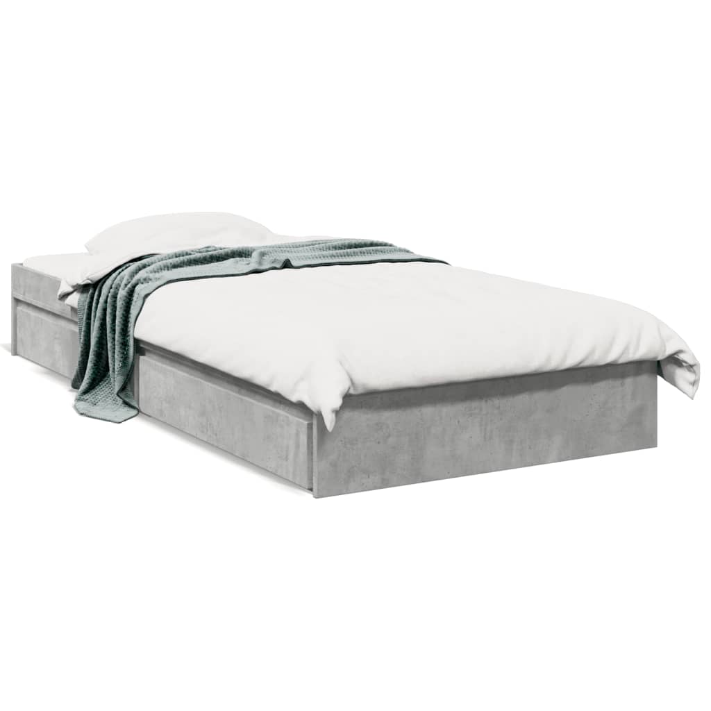 Bedframe met lades bewerkt hout betongrijs 75x190 cm