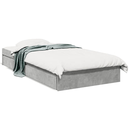 Bedframe met lades bewerkt hout betongrijs 75x190 cm