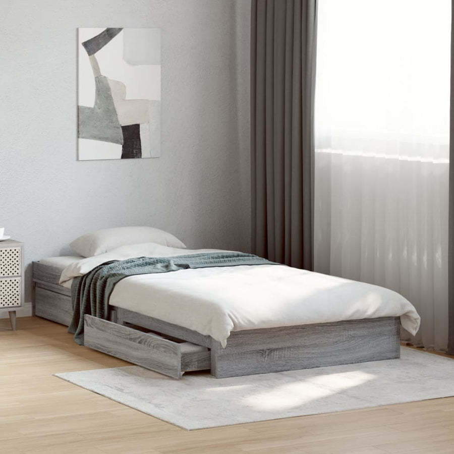Bedframe met lades bewerkt hout grijs sonoma eiken 75x190 cm