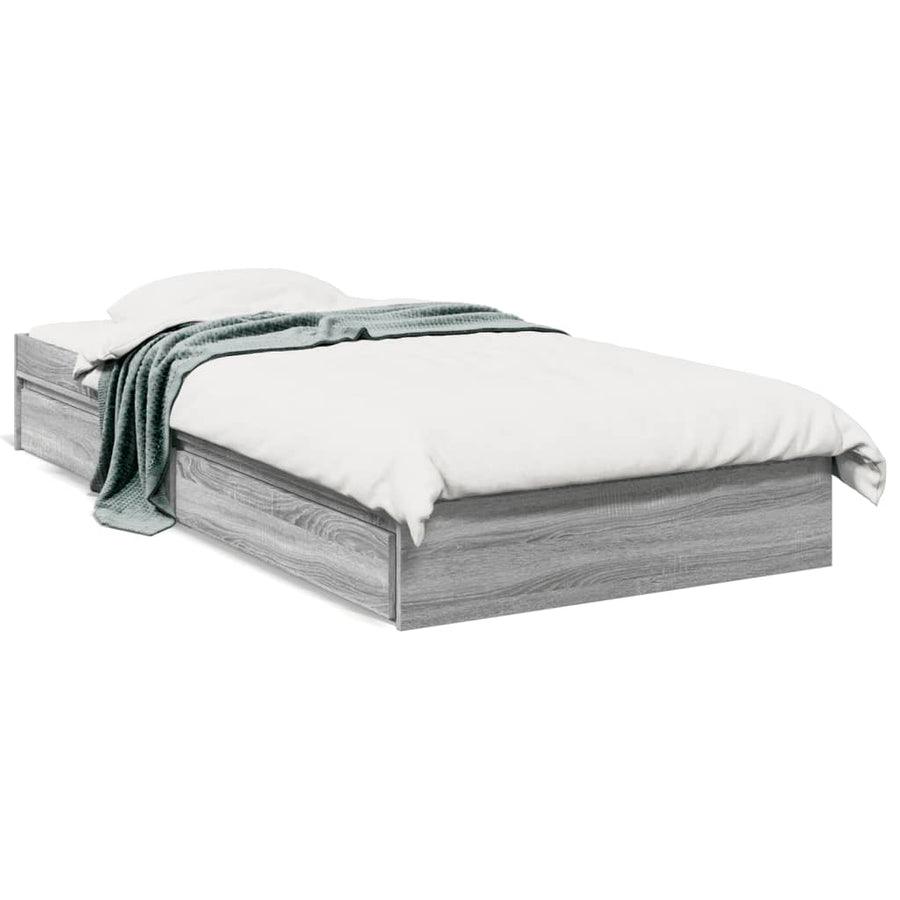 Bedframe met lades bewerkt hout grijs sonoma eiken 75x190 cm
