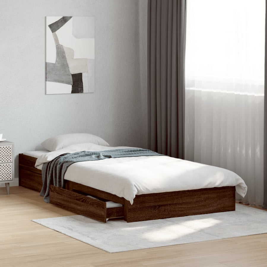 Bedframe met lades bewerkt hout bruin eikenkleurig 75x190 cm