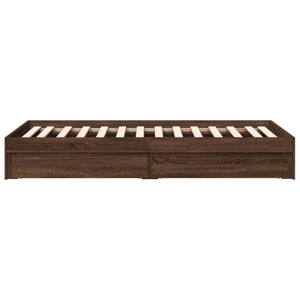 Bedframe met lades bewerkt hout bruin eikenkleurig 75x190 cm
