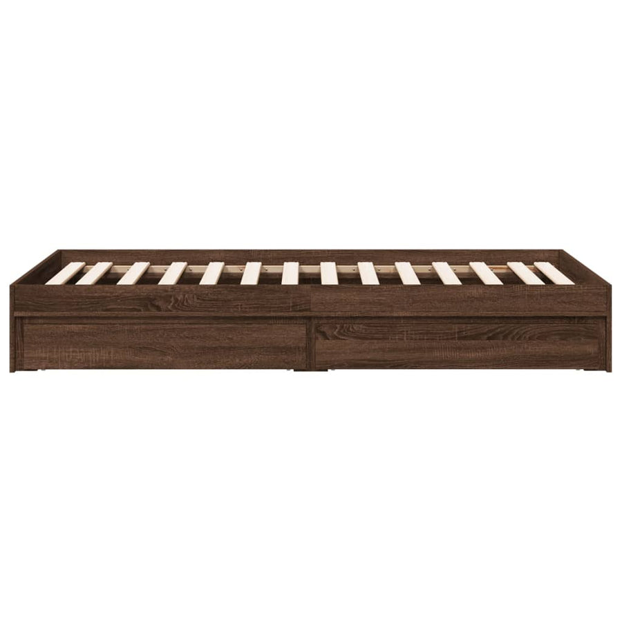Bedframe met lades bewerkt hout bruin eikenkleurig 75x190 cm