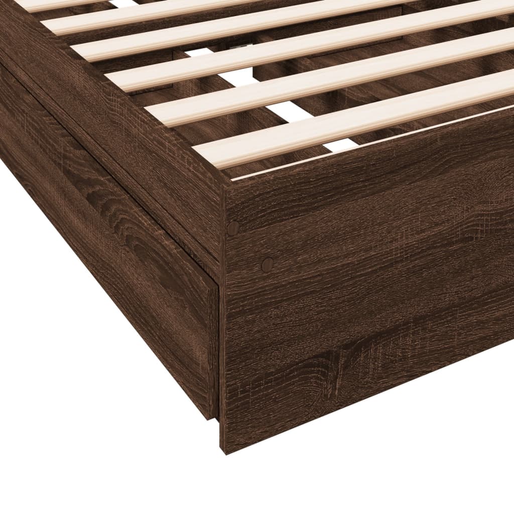 Bedframe met lades bewerkt hout bruin eikenkleurig 75x190 cm