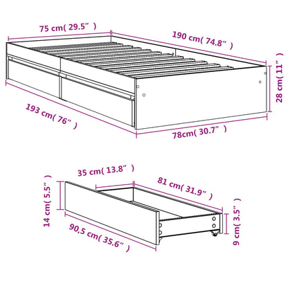 Bedframe met lades bewerkt hout bruin eikenkleurig 75x190 cm