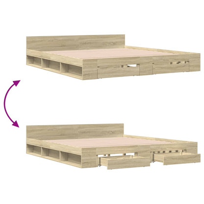 Bedframe met lades bewerkt hout sonoma eikenkleurig 200x200 cm