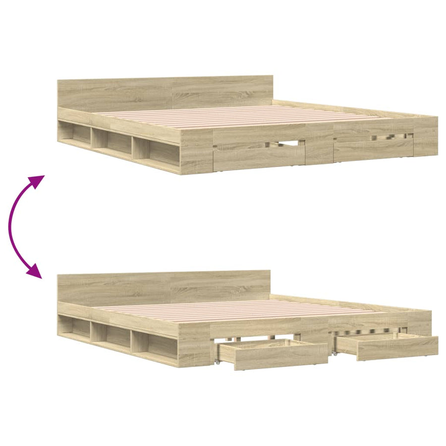 Bedframe met lades bewerkt hout sonoma eikenkleurig 200x200 cm