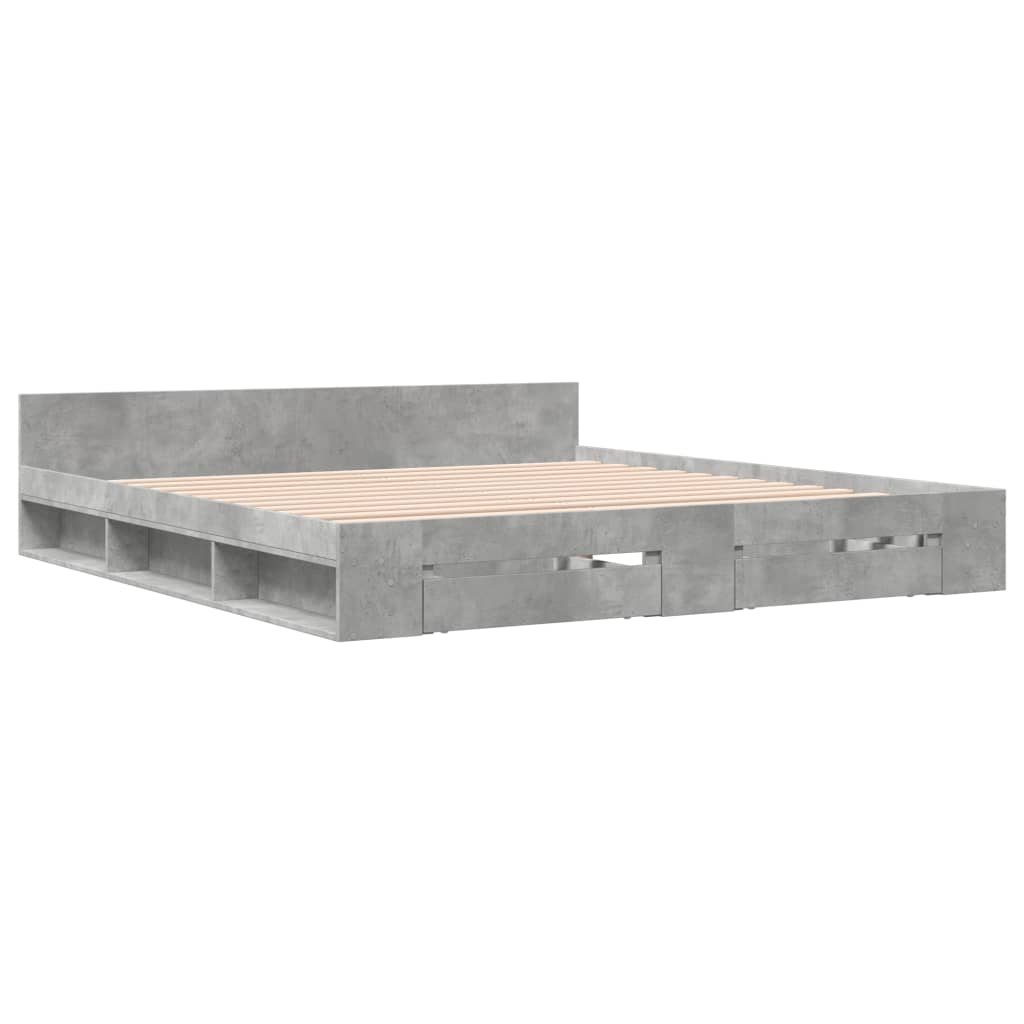 Bedframe met lades bewerkt hout betongrijs 200x200 cm