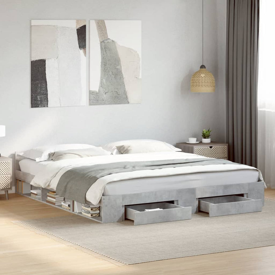 Bedframe met lades bewerkt hout betongrijs 200x200 cm