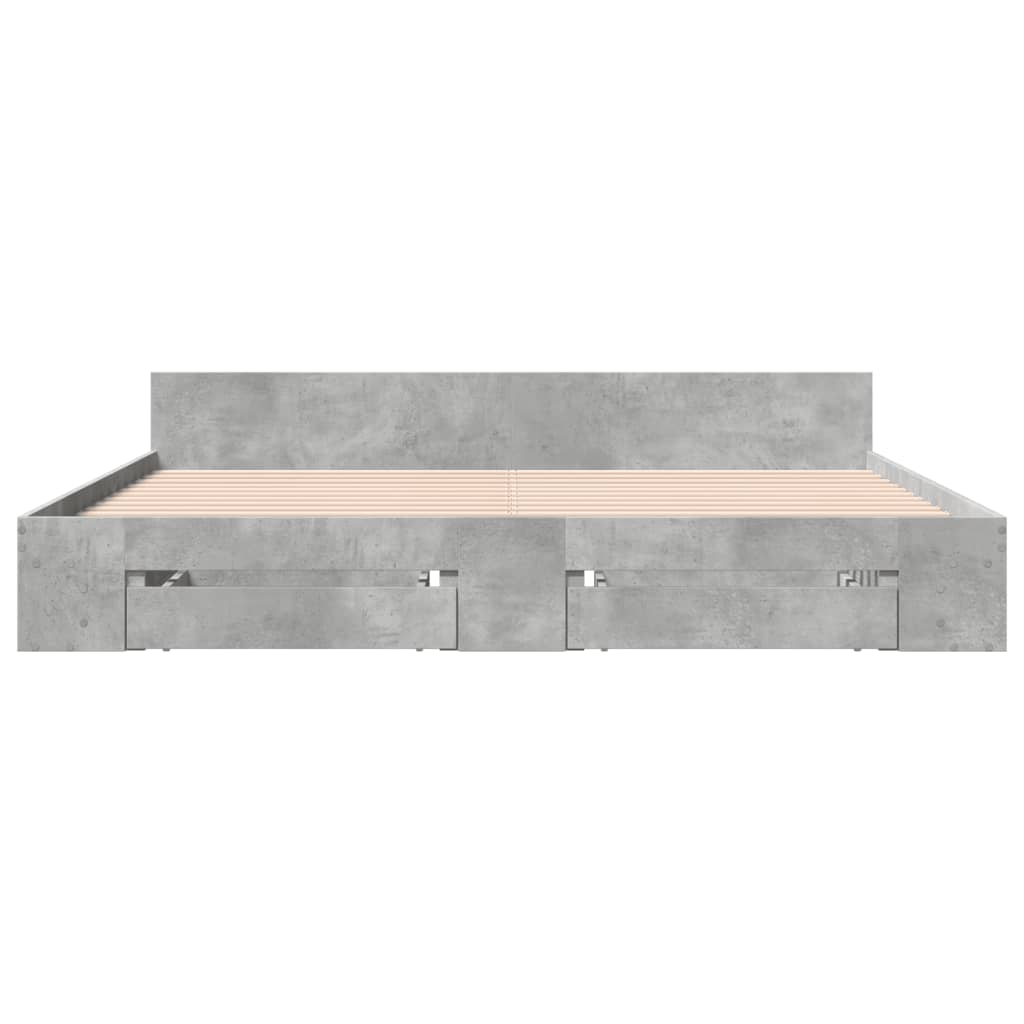 Bedframe met lades bewerkt hout betongrijs 200x200 cm