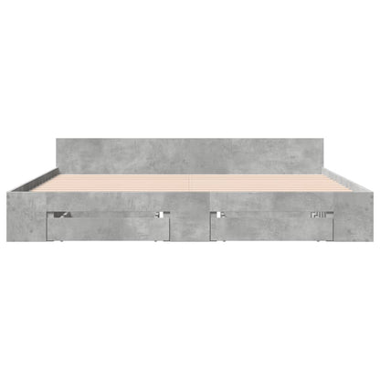 Bedframe met lades bewerkt hout betongrijs 200x200 cm