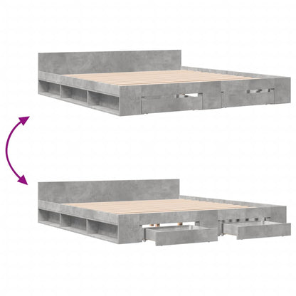 Bedframe met lades bewerkt hout betongrijs 200x200 cm
