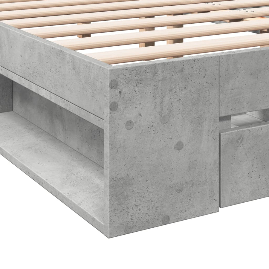 Bedframe met lades bewerkt hout betongrijs 200x200 cm