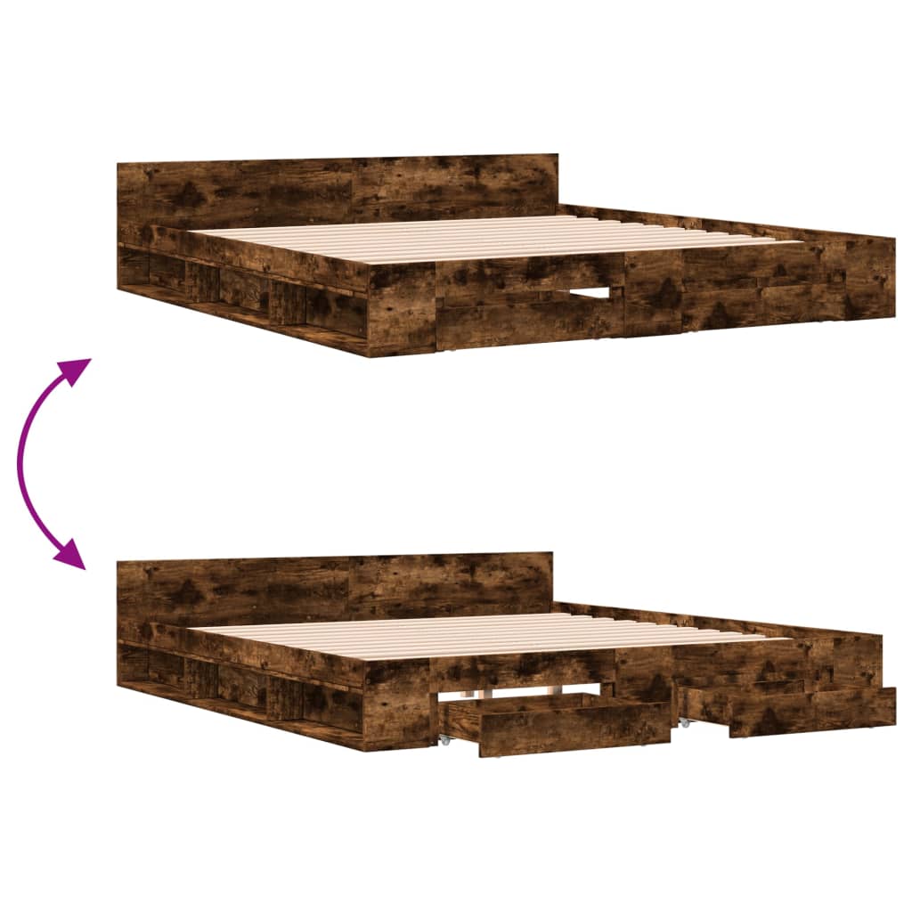 Bedframe met lades bewerkt hout gerookt eikenkleurig 200x200 cm