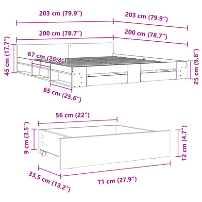Bedframe met lades bewerkt hout gerookt eikenkleurig 200x200 cm