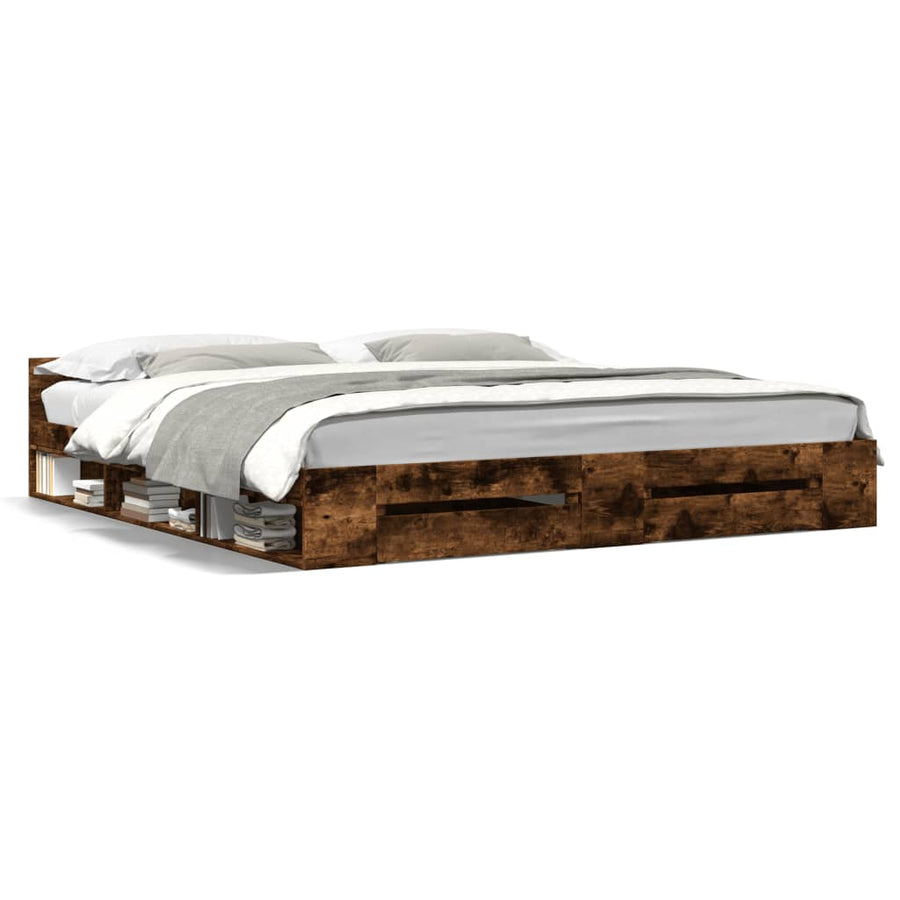 Bedframe met lades bewerkt hout gerookt eikenkleurig 200x200 cm