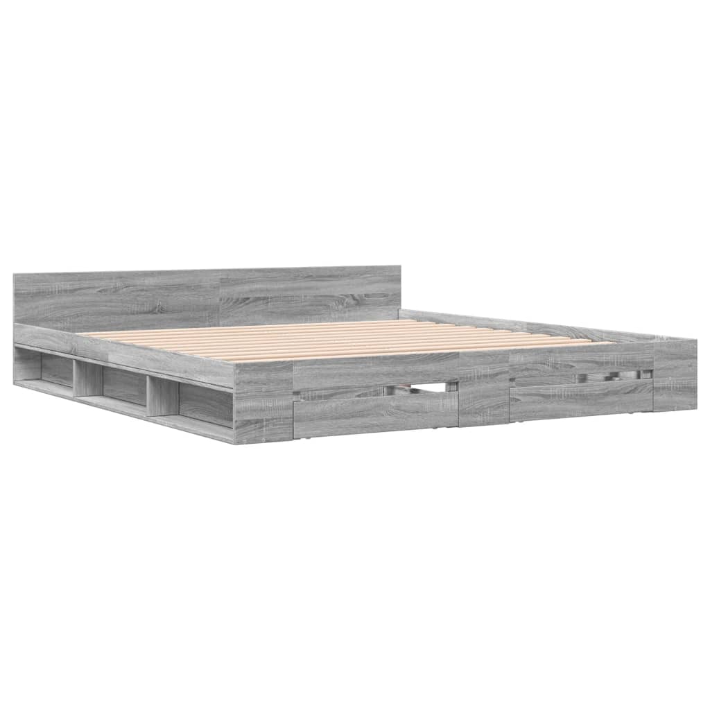 Bedframe met lades bewerkt hout grijs sonoma eiken 200x200 cm