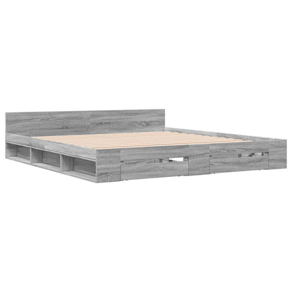 Bedframe met lades bewerkt hout grijs sonoma eiken 200x200 cm