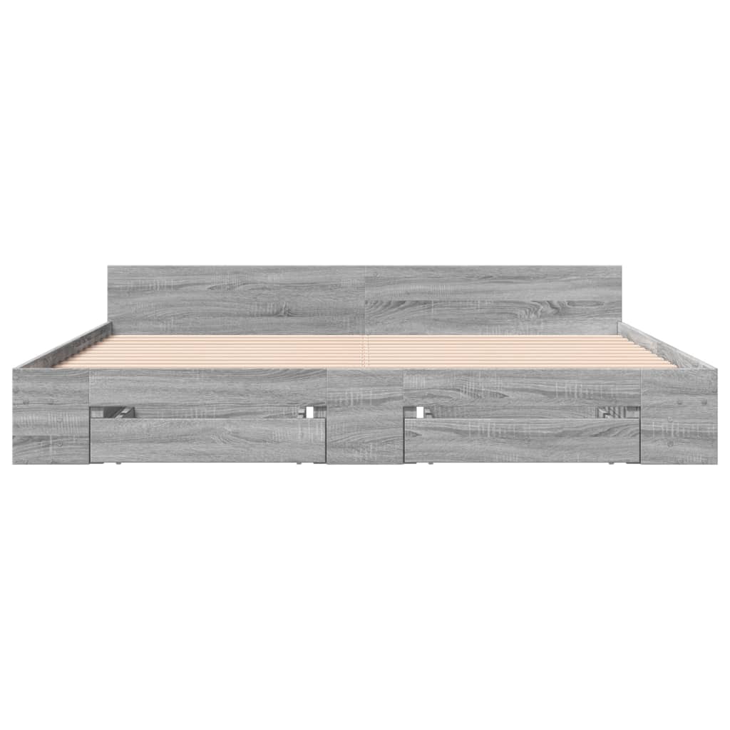 Bedframe met lades bewerkt hout grijs sonoma eiken 200x200 cm