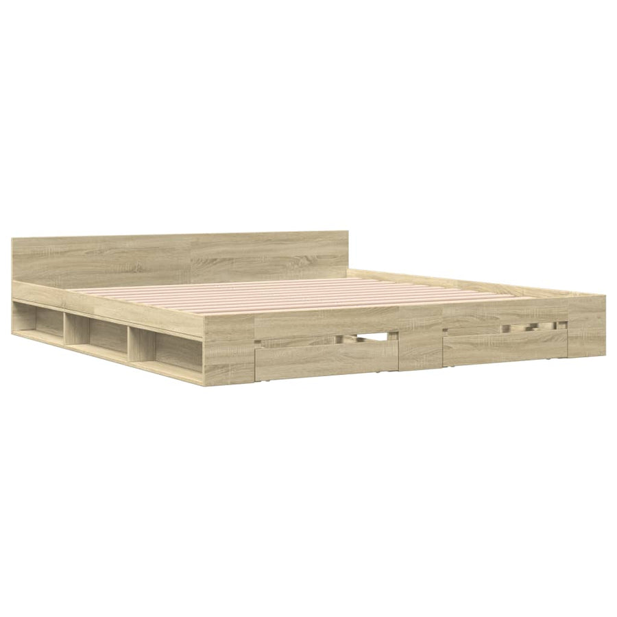 Bedframe met lades bewerkt hout sonoma eikenkleurig 180x200 cm