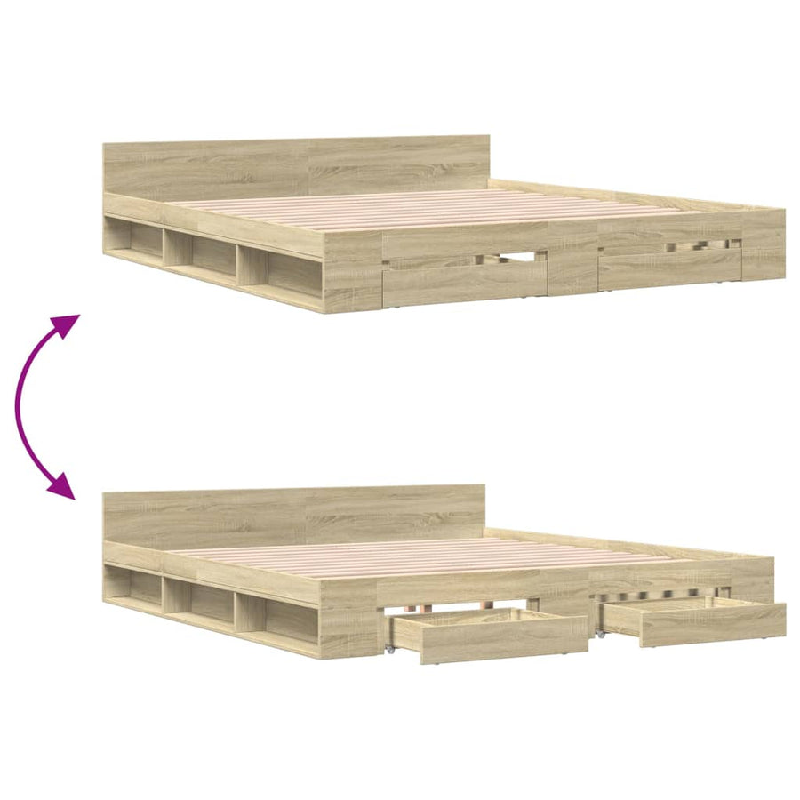 Bedframe met lades bewerkt hout sonoma eikenkleurig 180x200 cm